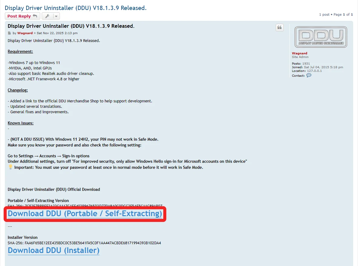 DDU ダウンロード画面 スタンドアロン版