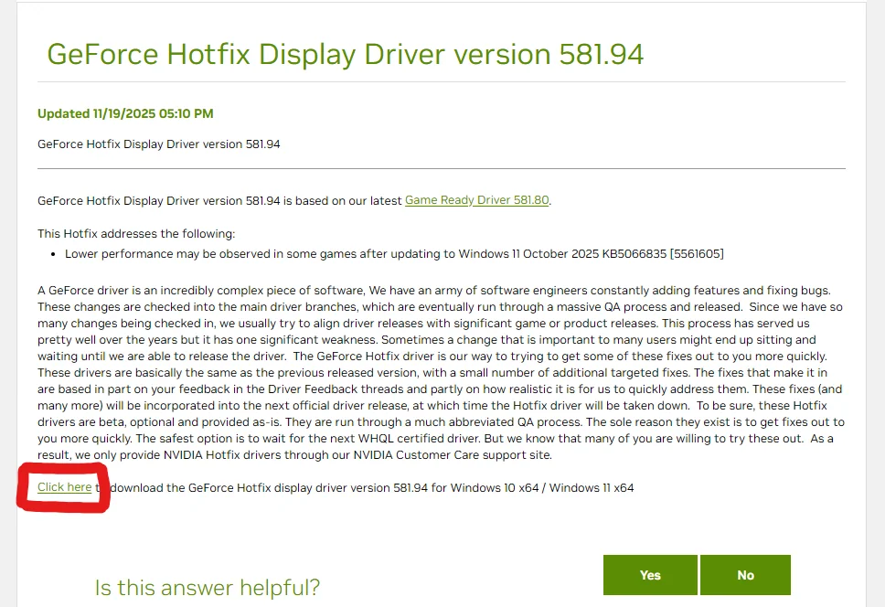 事前準備①：安定版 GPUドライバー（v581.94）の準備 「Click here」 - img
